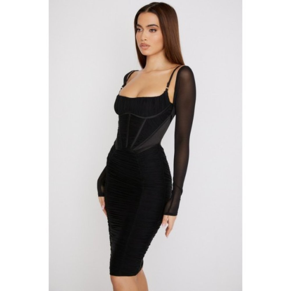 House of CB Freyja Black Gathered Corset Dress